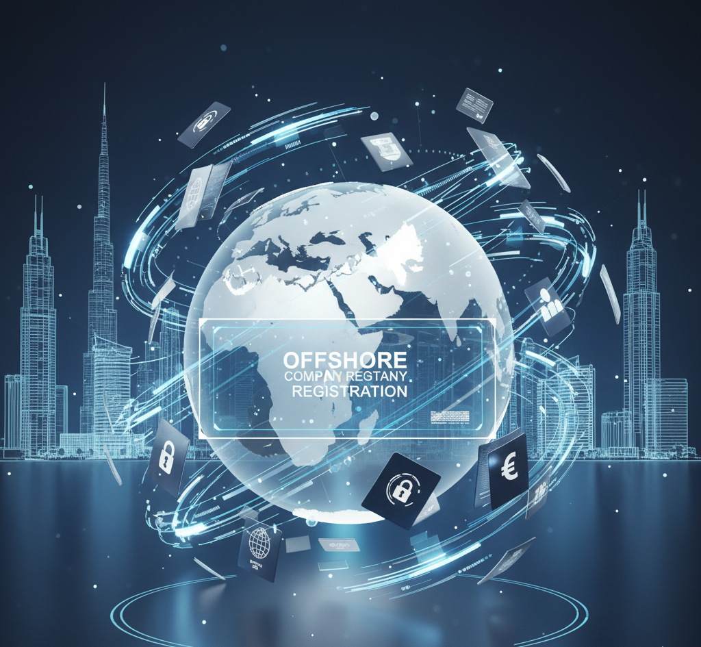 Company Registration in UAE: Mainland, Free Zone, or Offshore -It visually highlights the UAE as a secure, global, and efficient hub for establishing offshore corporate entities.